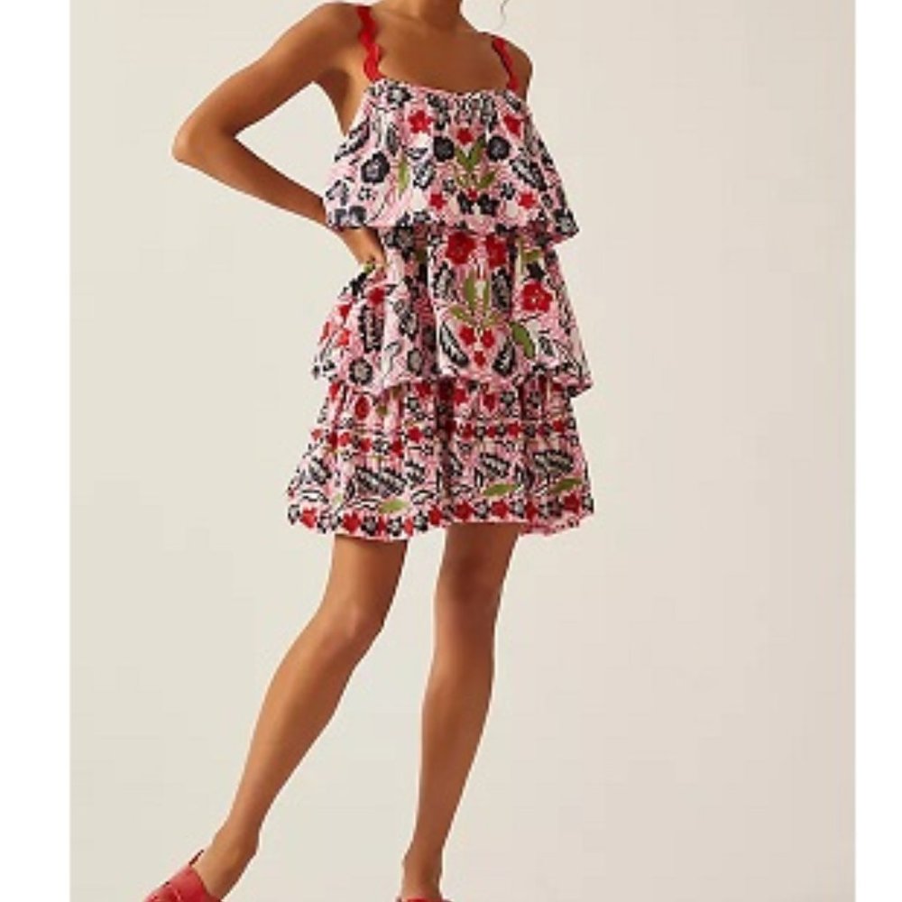 Maeve Tiered Printed Mini Dress by Anthropologie